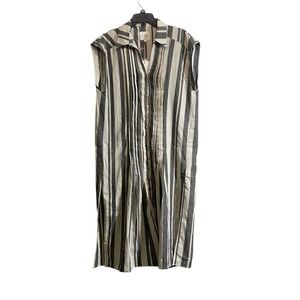 NWT Umgee Midi Dress Large Button Striped Linen Blend Pintuck Boho Chic Summer